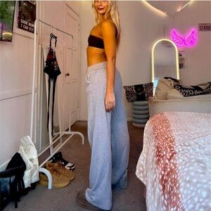 grey wide leg flare sweatpants high waisted oversized / long